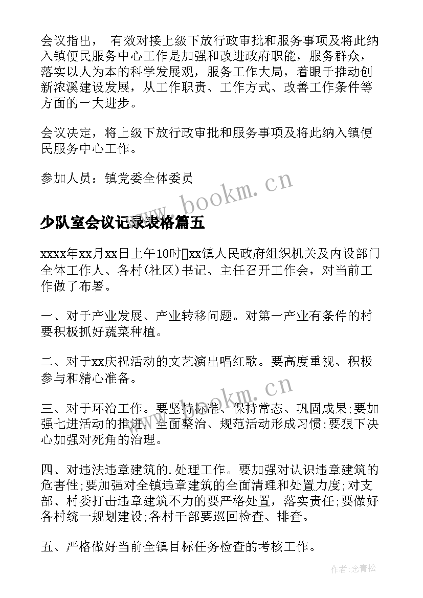 少队室会议记录表格(精选5篇)