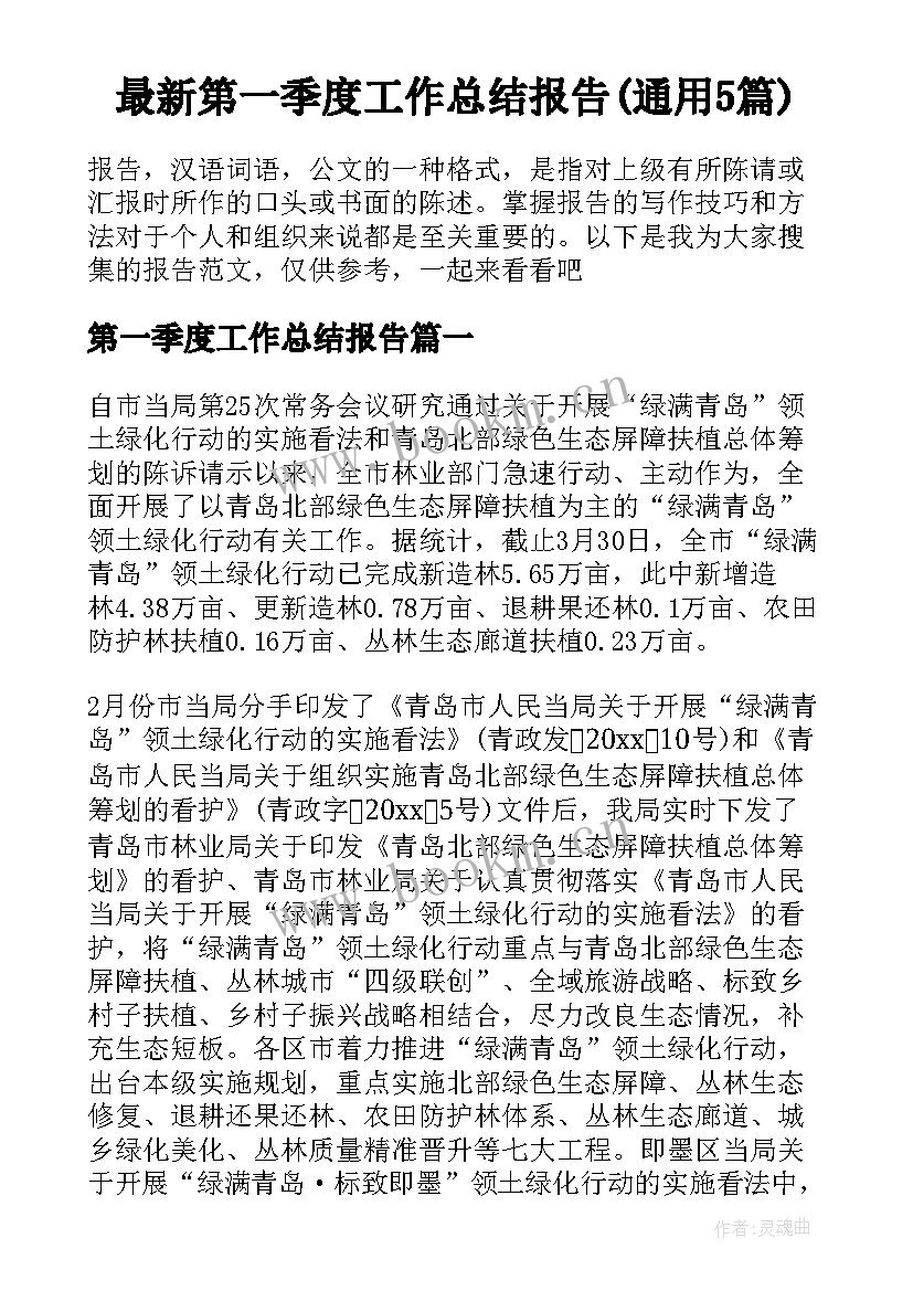 最新第一季度工作总结报告(通用5篇)