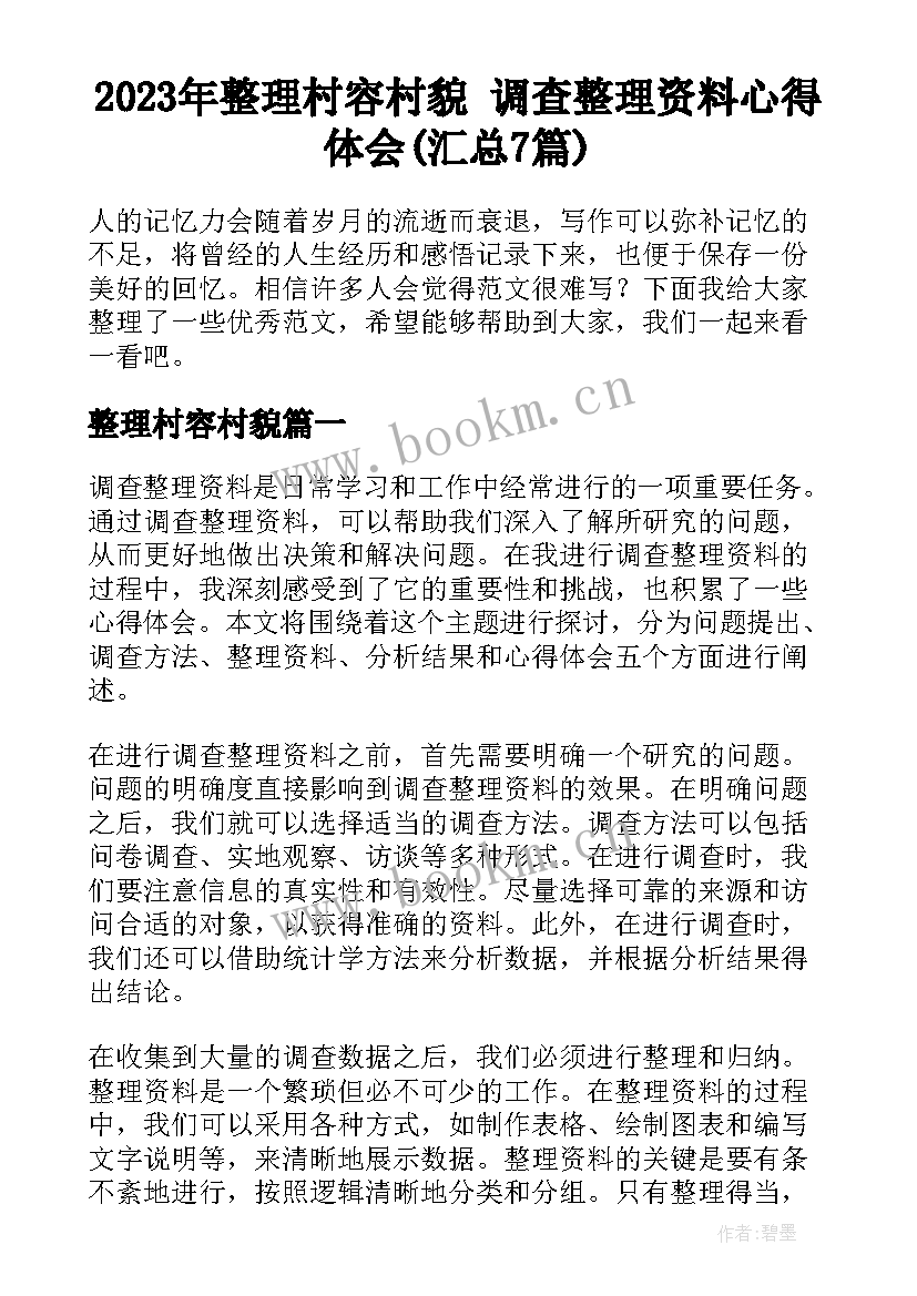 2023年整理村容村貌 调查整理资料心得体会(汇总7篇)