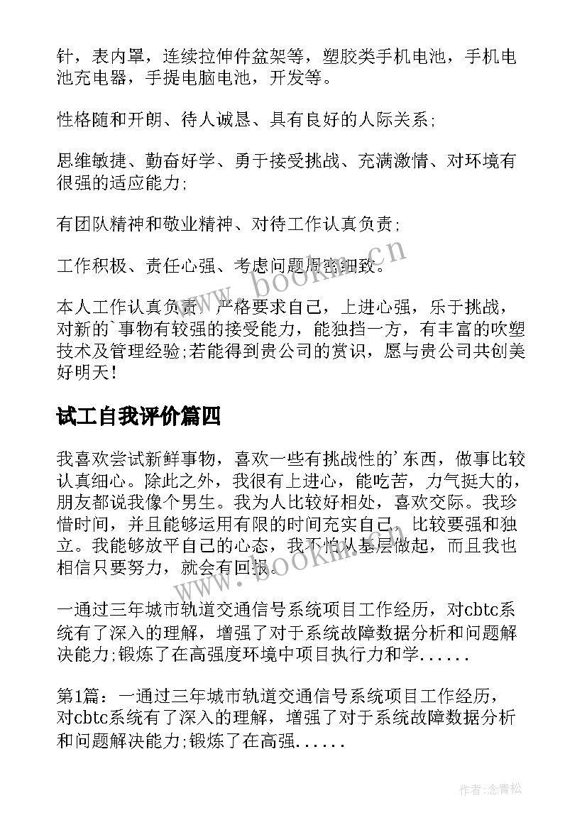 2023年试工自我评价 测试工程师自我评价(精选5篇)