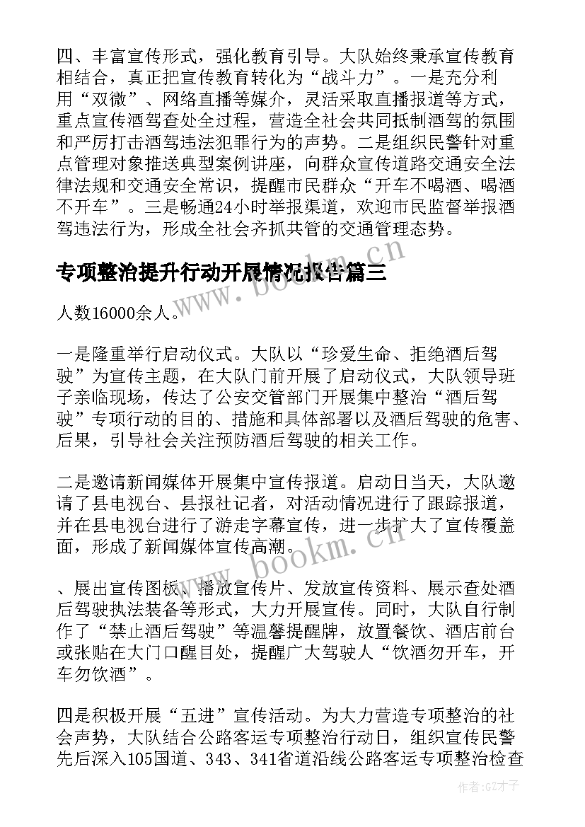 专项整治提升行动开展情况报告(汇总5篇)