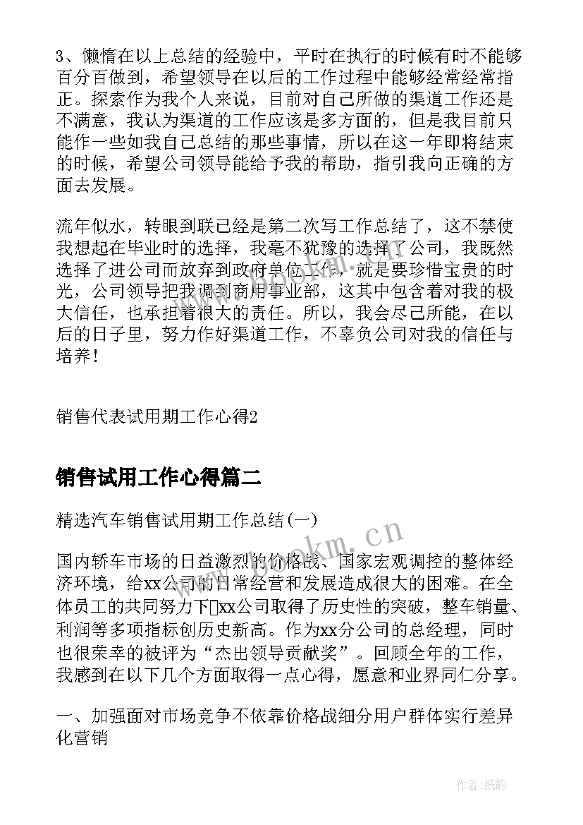 2023年销售试用工作心得 销售代表试用期工作心得(通用5篇)