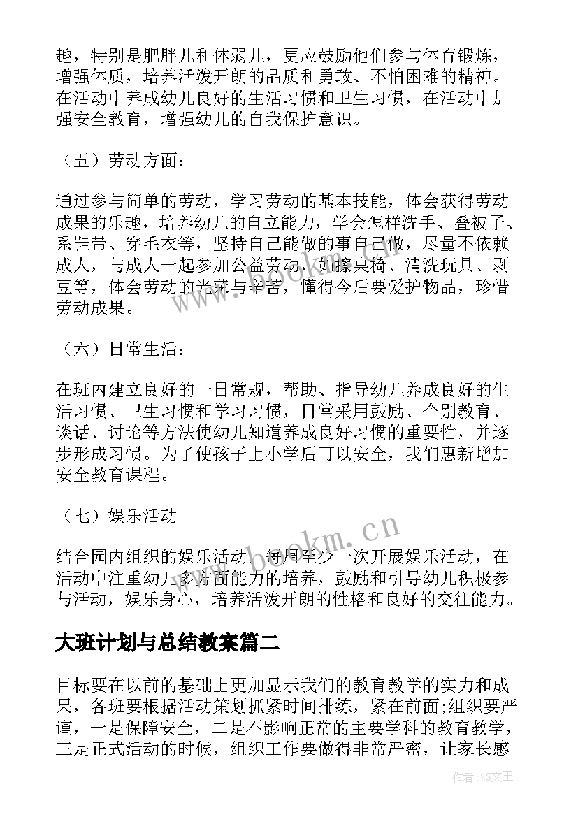 大班计划与总结教案(汇总7篇)