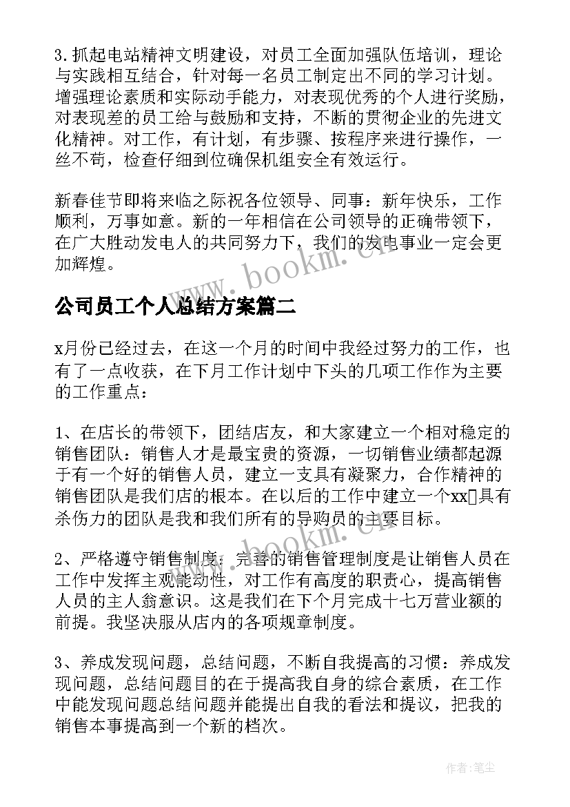 最新公司员工个人总结方案(模板7篇)