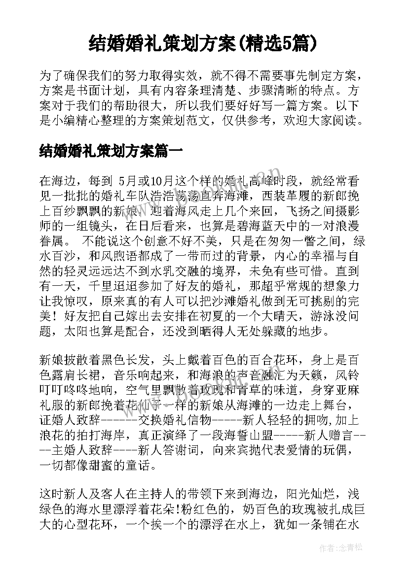 结婚婚礼策划方案(精选5篇)