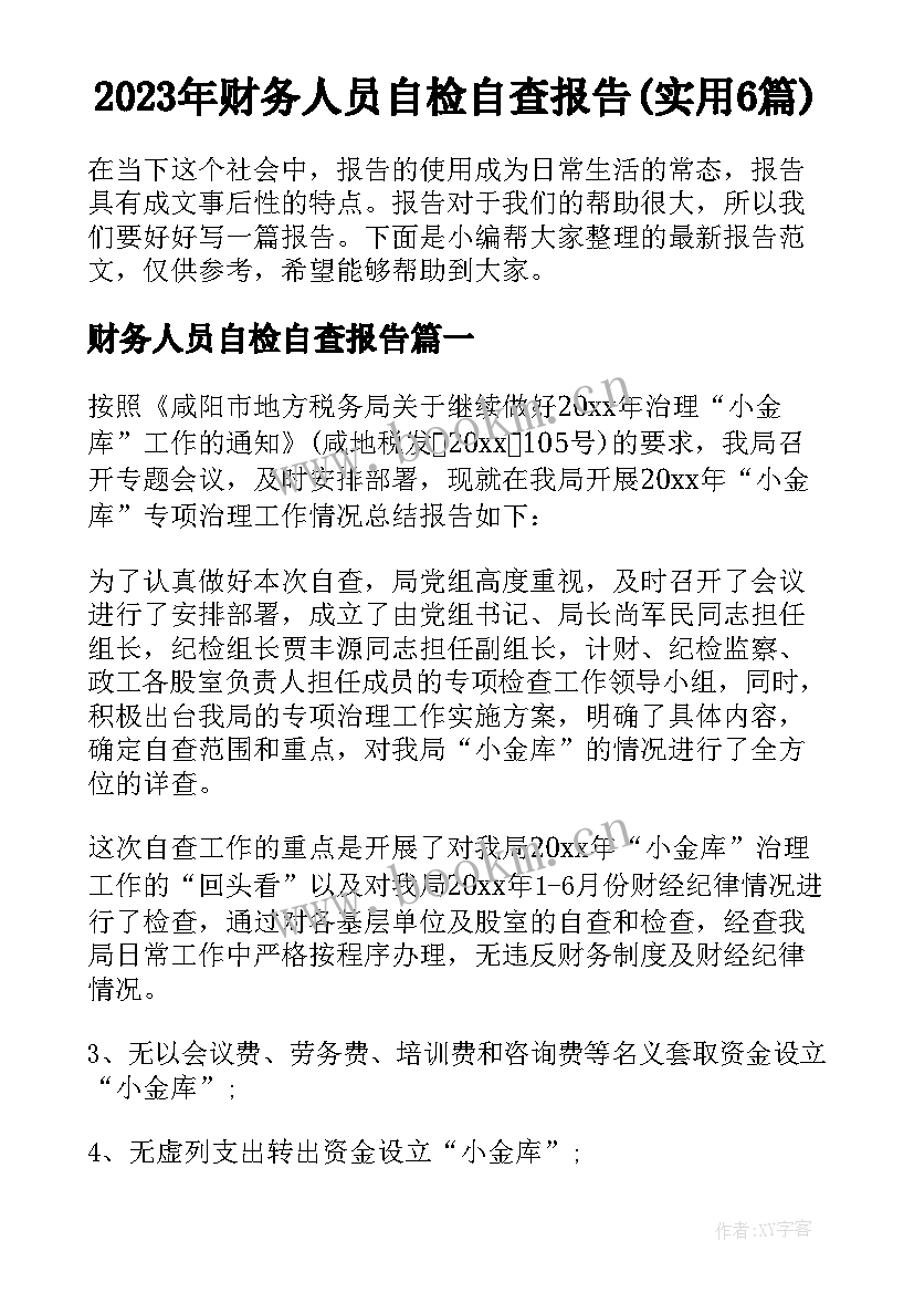 2023年财务人员自检自查报告(实用6篇)