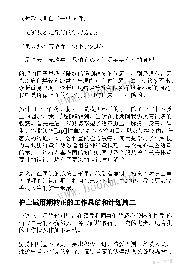 护士试用期转正的工作总结和计划 护士试用期转正工作总结(大全8篇)