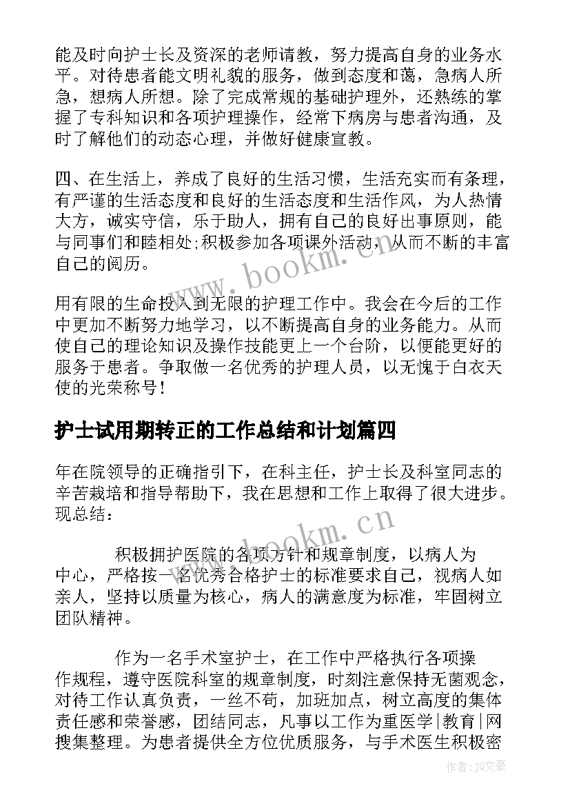 护士试用期转正的工作总结和计划 护士试用期转正工作总结(大全8篇)