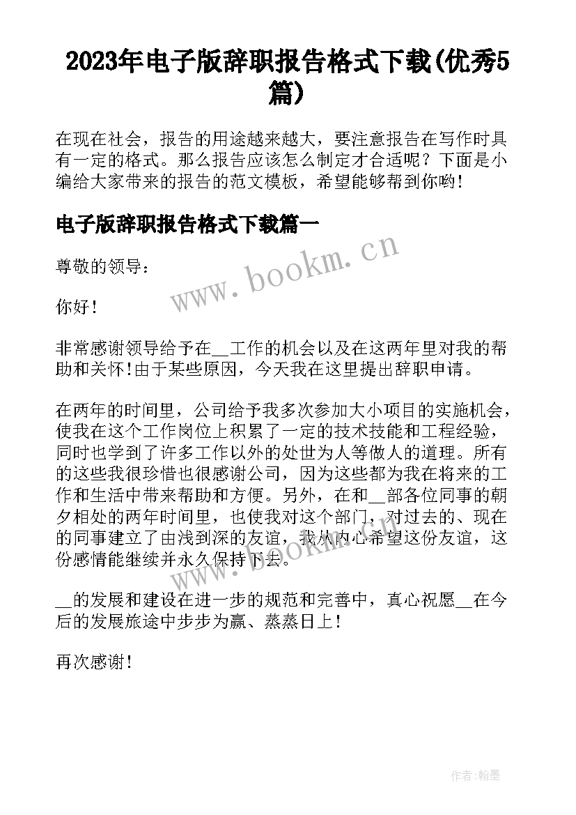 2023年电子版辞职报告格式下载(优秀5篇)