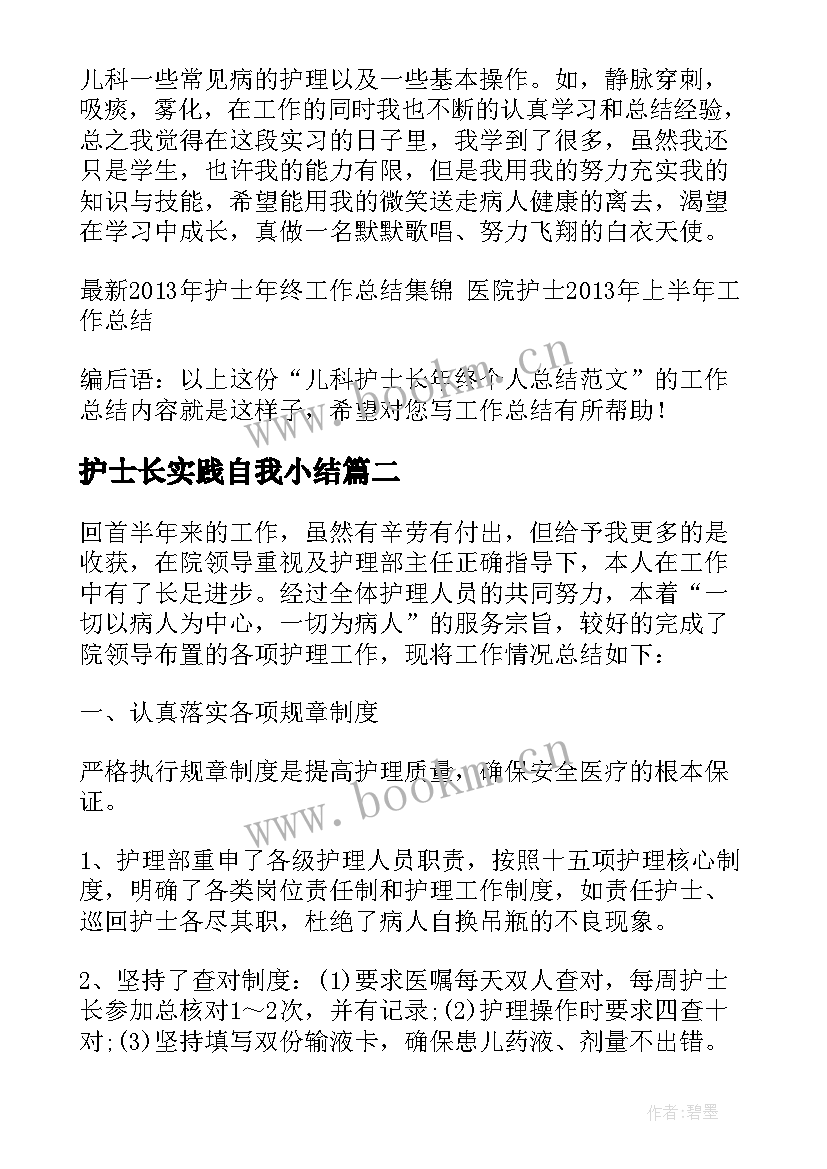 护士长实践自我小结(通用5篇)