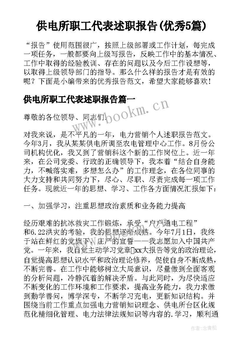 供电所职工代表述职报告(优秀5篇)