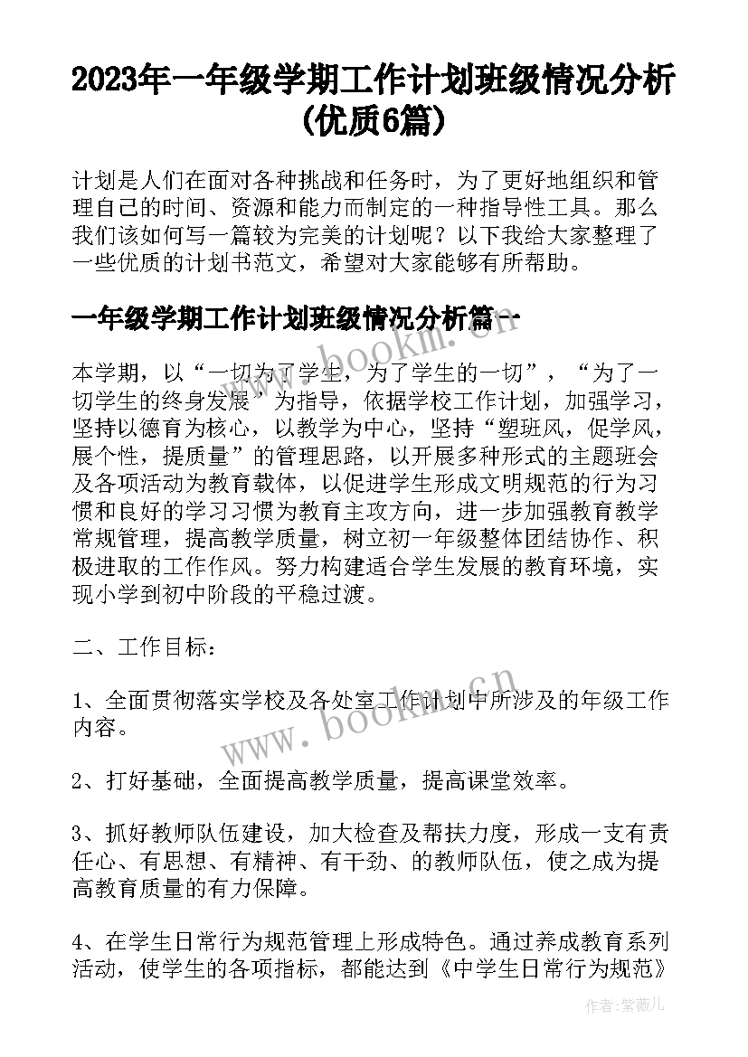 2023年一年级学期工作计划班级情况分析(优质6篇)