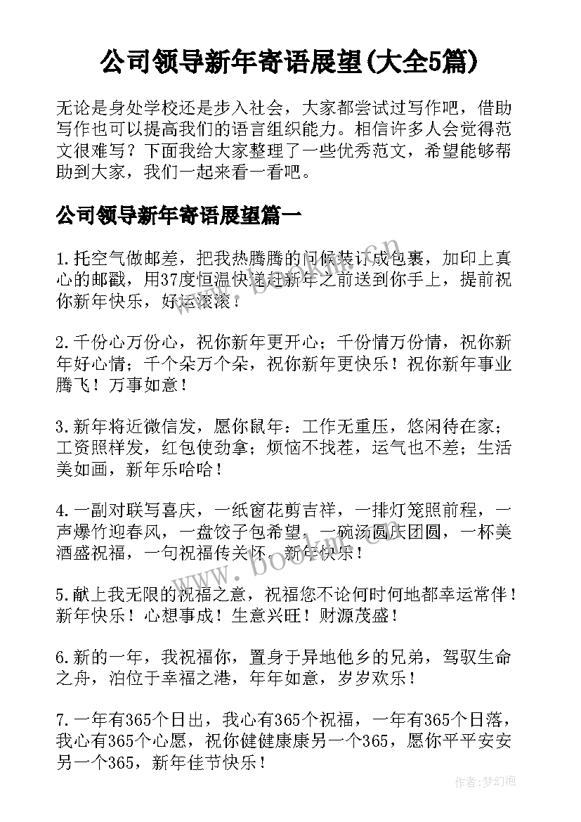 公司领导新年寄语展望(大全5篇)