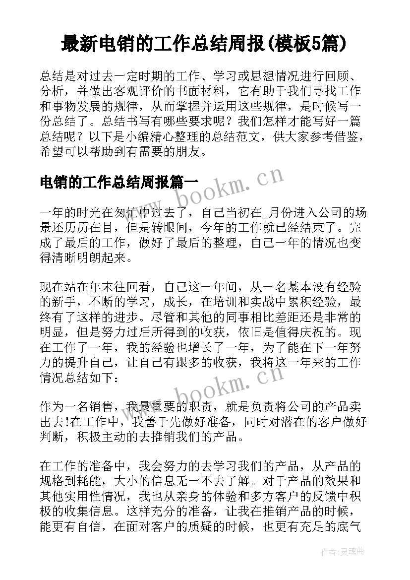 最新电销的工作总结周报(模板5篇)