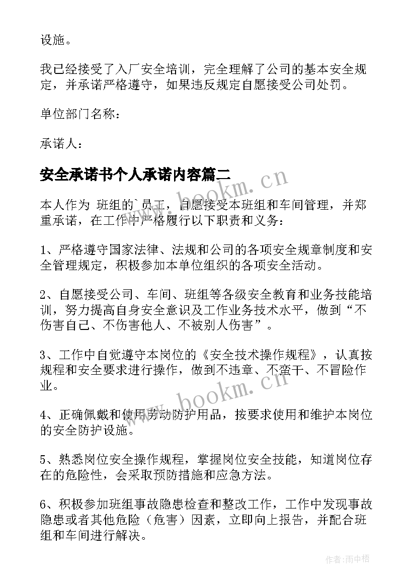 最新安全承诺书个人承诺内容 个人的安全承诺书(大全6篇)