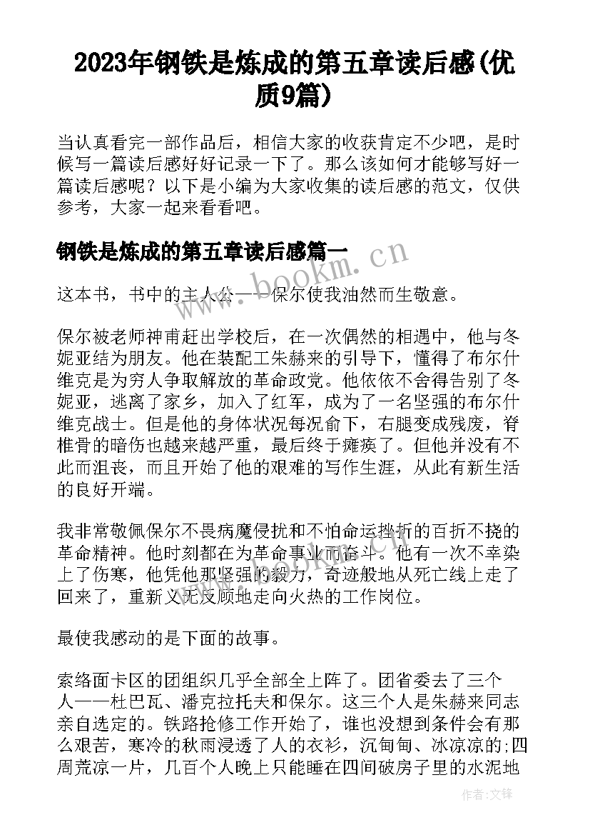 2023年钢铁是炼成的第五章读后感(优质9篇)