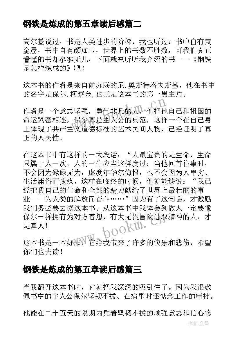 2023年钢铁是炼成的第五章读后感(优质9篇)