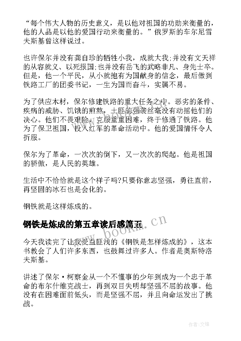 2023年钢铁是炼成的第五章读后感(优质9篇)