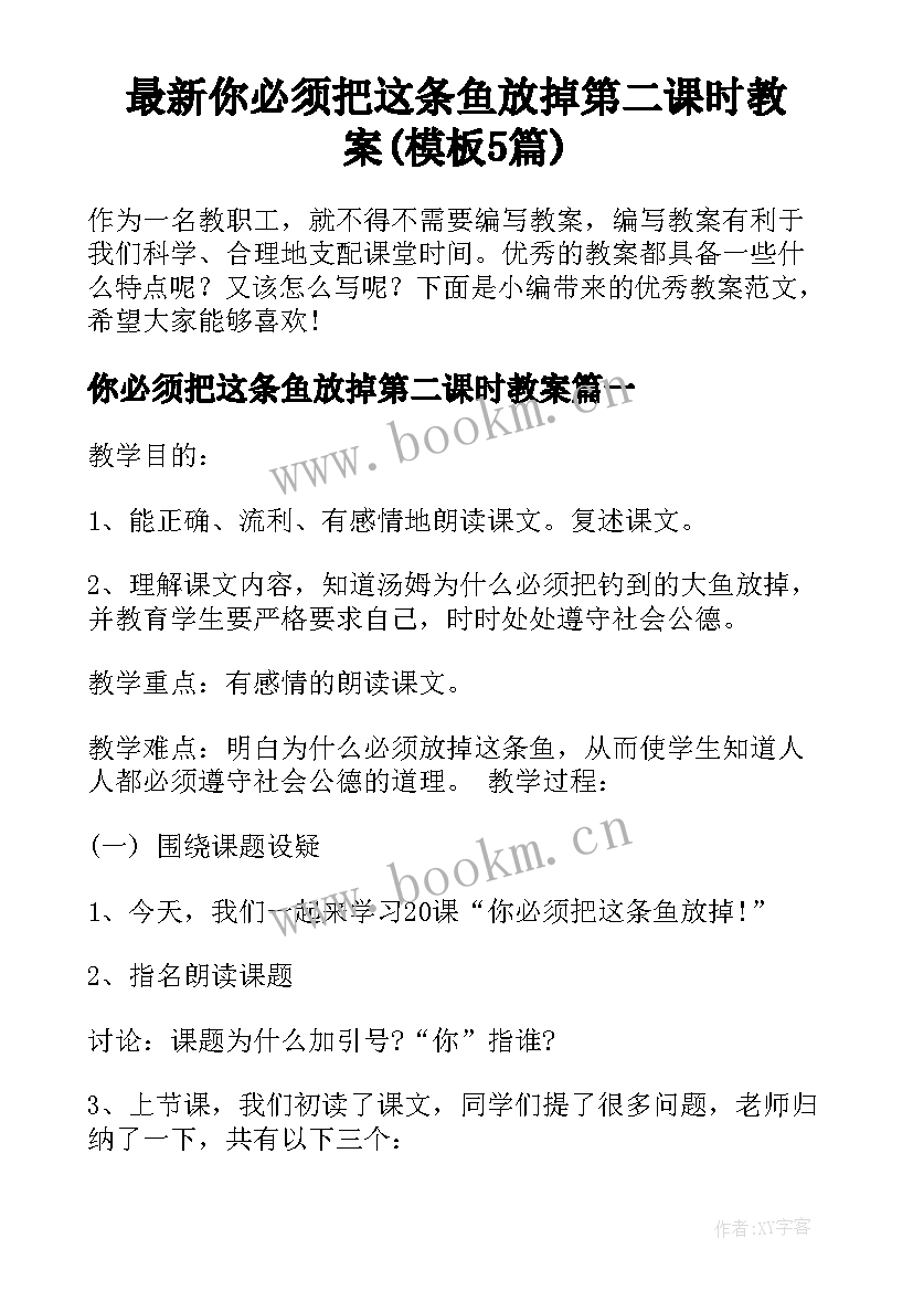 最新你必须把这条鱼放掉第二课时教案(模板5篇)