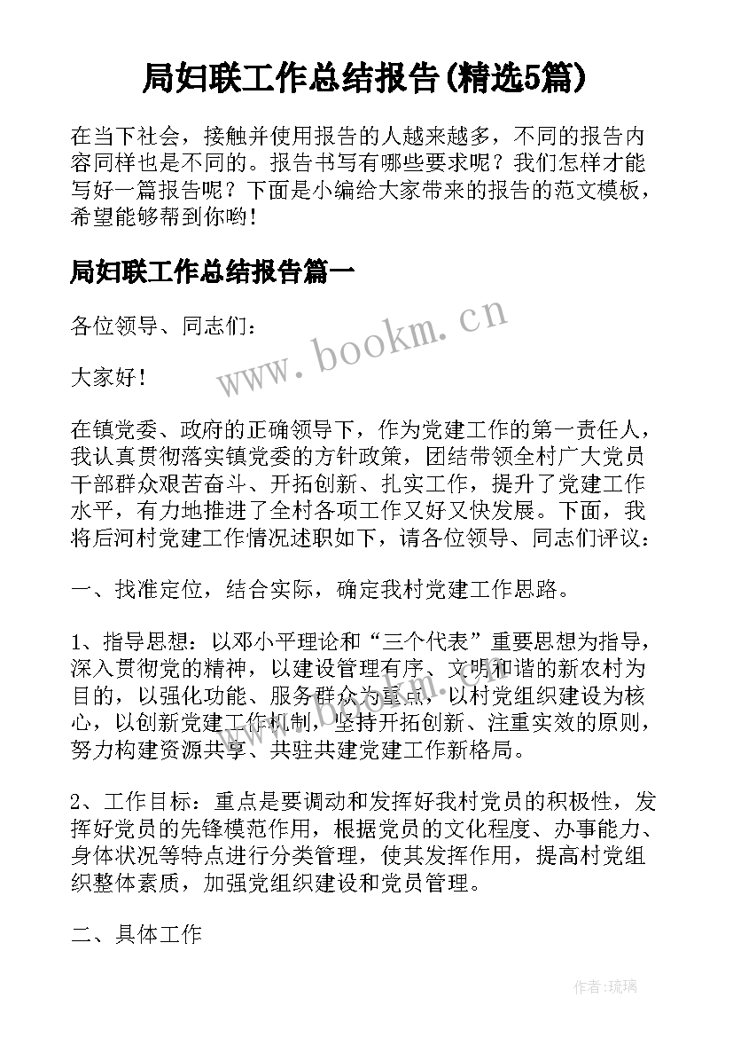 局妇联工作总结报告(精选5篇)