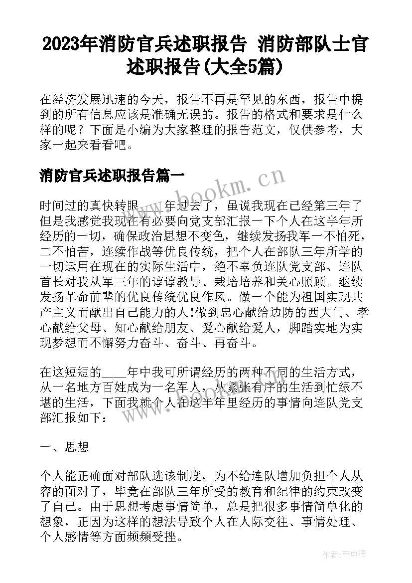 2023年消防官兵述职报告 消防部队士官述职报告(大全5篇)