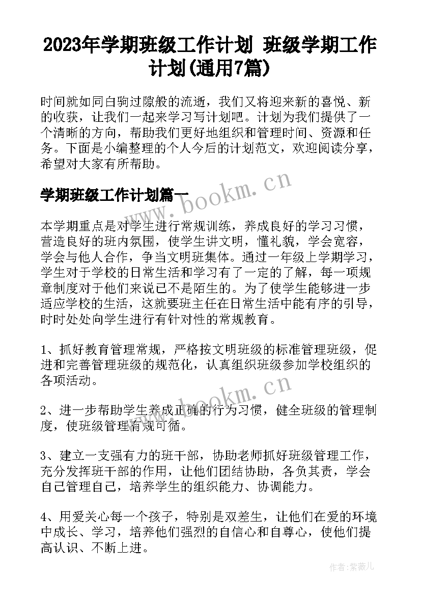 2023年学期班级工作计划 班级学期工作计划(通用7篇)