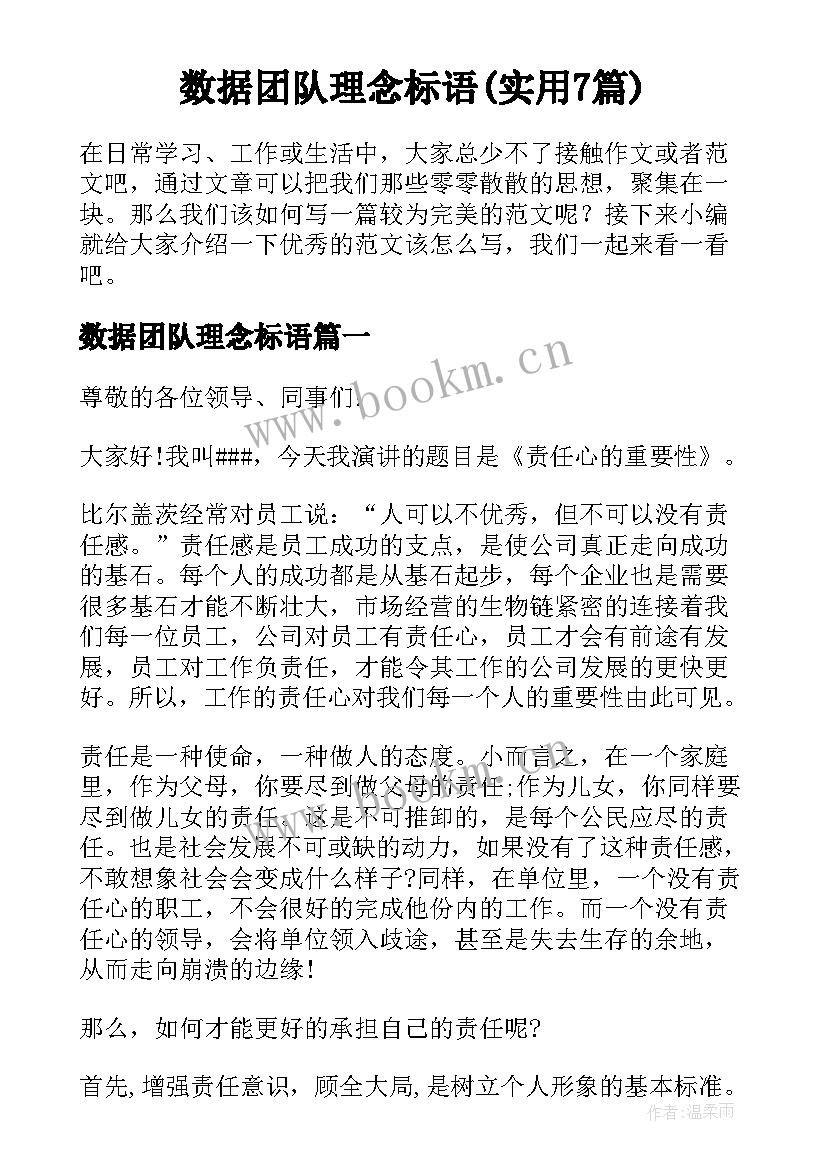 数据团队理念标语(实用7篇)