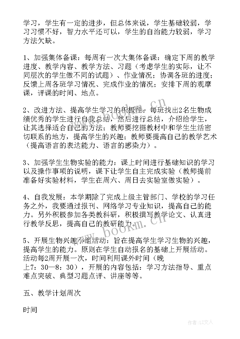 2023年下学期高一生物教学计划(实用6篇)