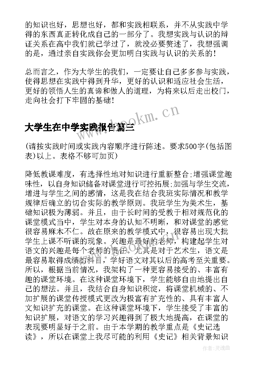 2023年大学生在中学实践报告(优秀5篇)