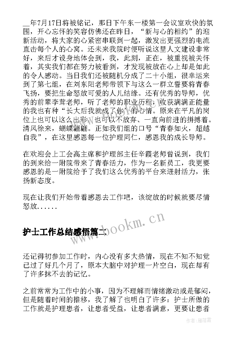 2023年护士工作总结感悟 护士工作总结心得体会(精选5篇)