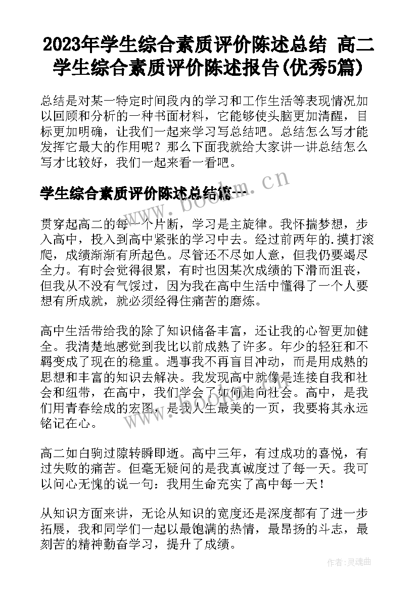 2023年学生综合素质评价陈述总结 高二学生综合素质评价陈述报告(优秀5篇)