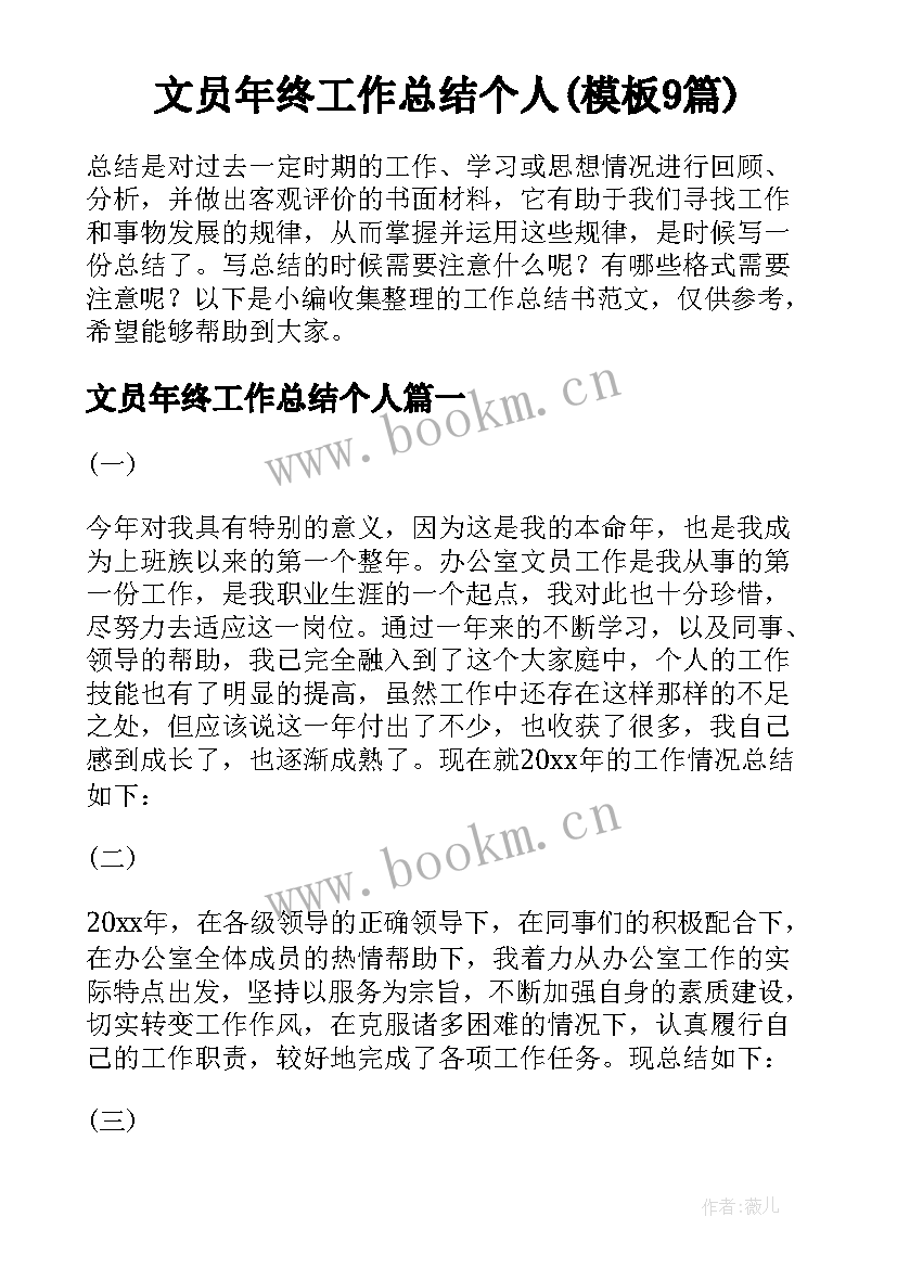 文员年终工作总结个人(模板9篇)