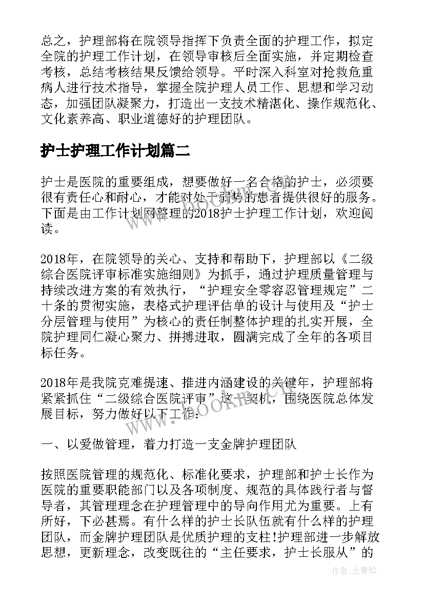 2023年护士护理工作计划(实用5篇)