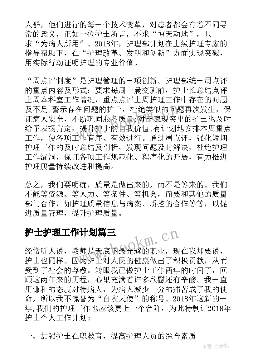 2023年护士护理工作计划(实用5篇)