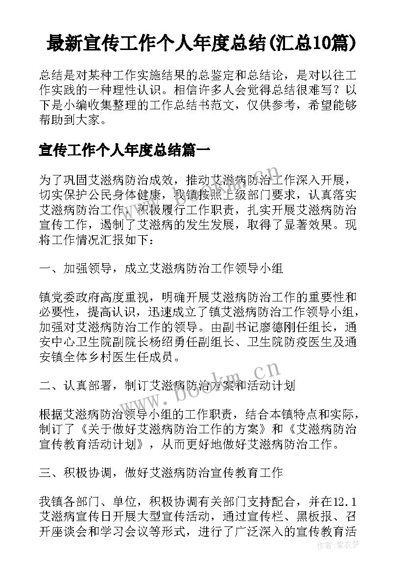 最新宣传工作个人年度总结(汇总10篇)