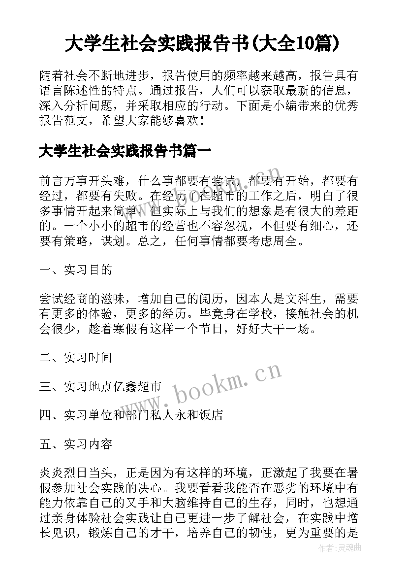 大学生社会实践报告书(大全10篇)