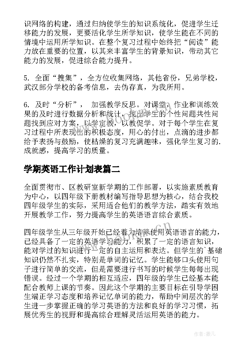 2023年学期英语工作计划表(实用6篇)