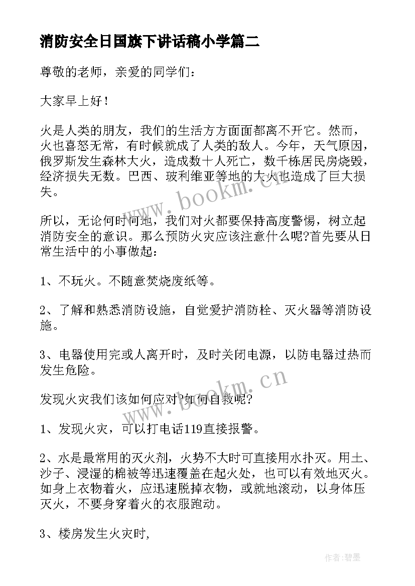 2023年消防安全日国旗下讲话稿小学(实用6篇)