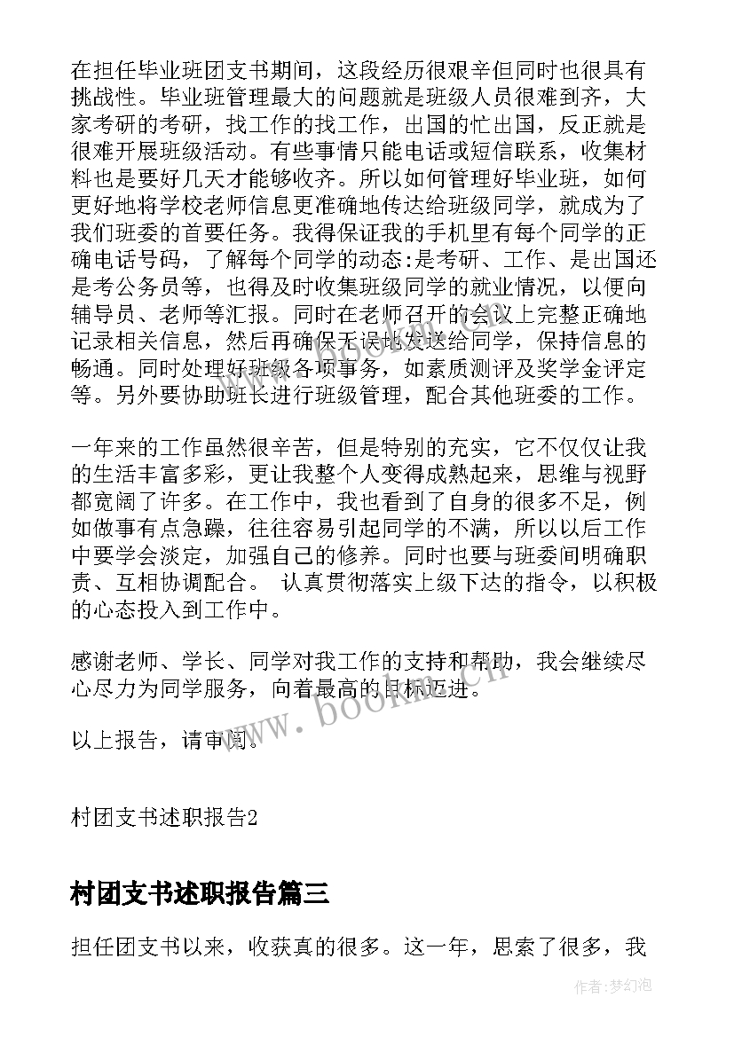 最新村团支书述职报告(精选5篇)