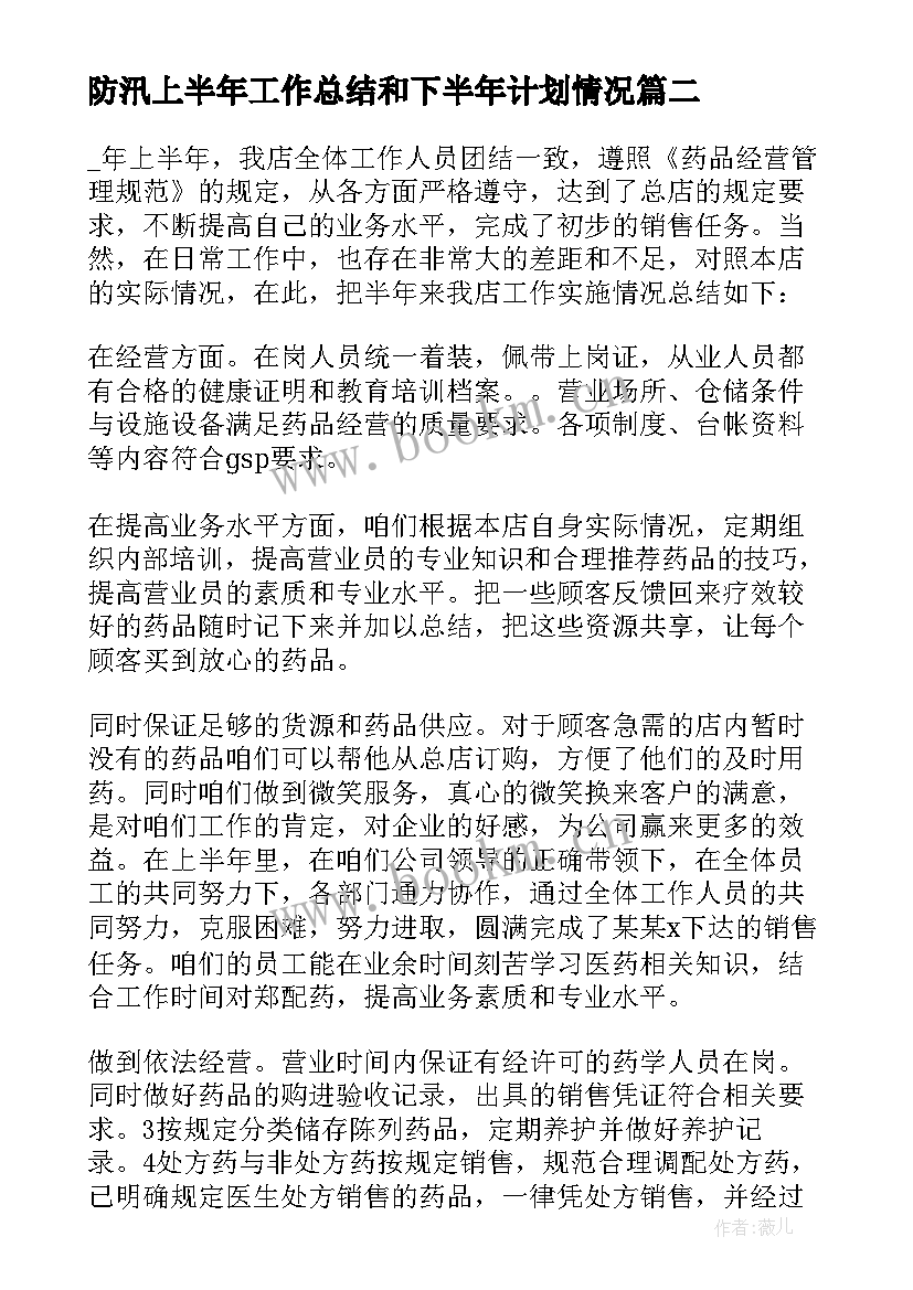 2023年防汛上半年工作总结和下半年计划情况 上半年工作总结及下半年计划(大全5篇)