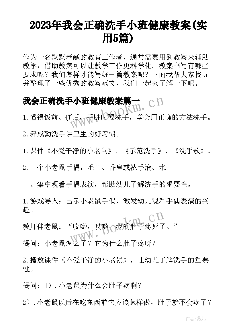 2023年我会正确洗手小班健康教案(实用5篇)