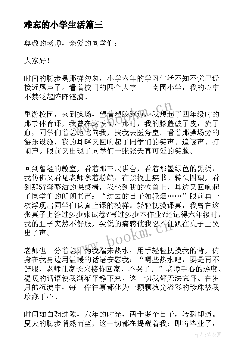 2023年难忘的小学生活 难忘的小学生活演讲稿(精选5篇)