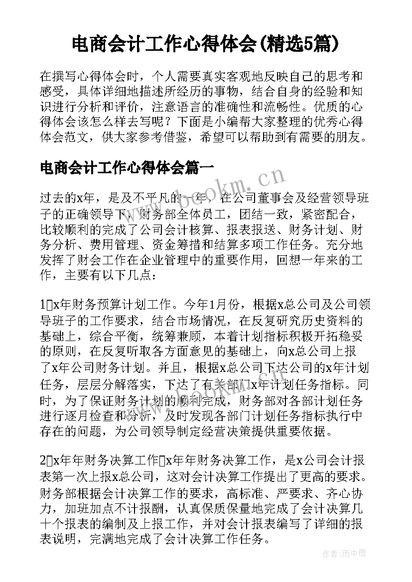 电商会计工作心得体会(精选5篇)