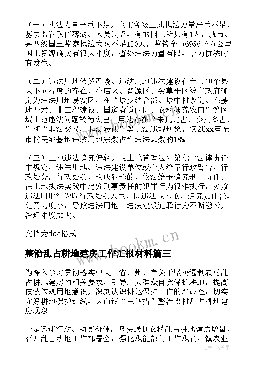 整治乱占耕地建房工作汇报材料(优秀6篇)