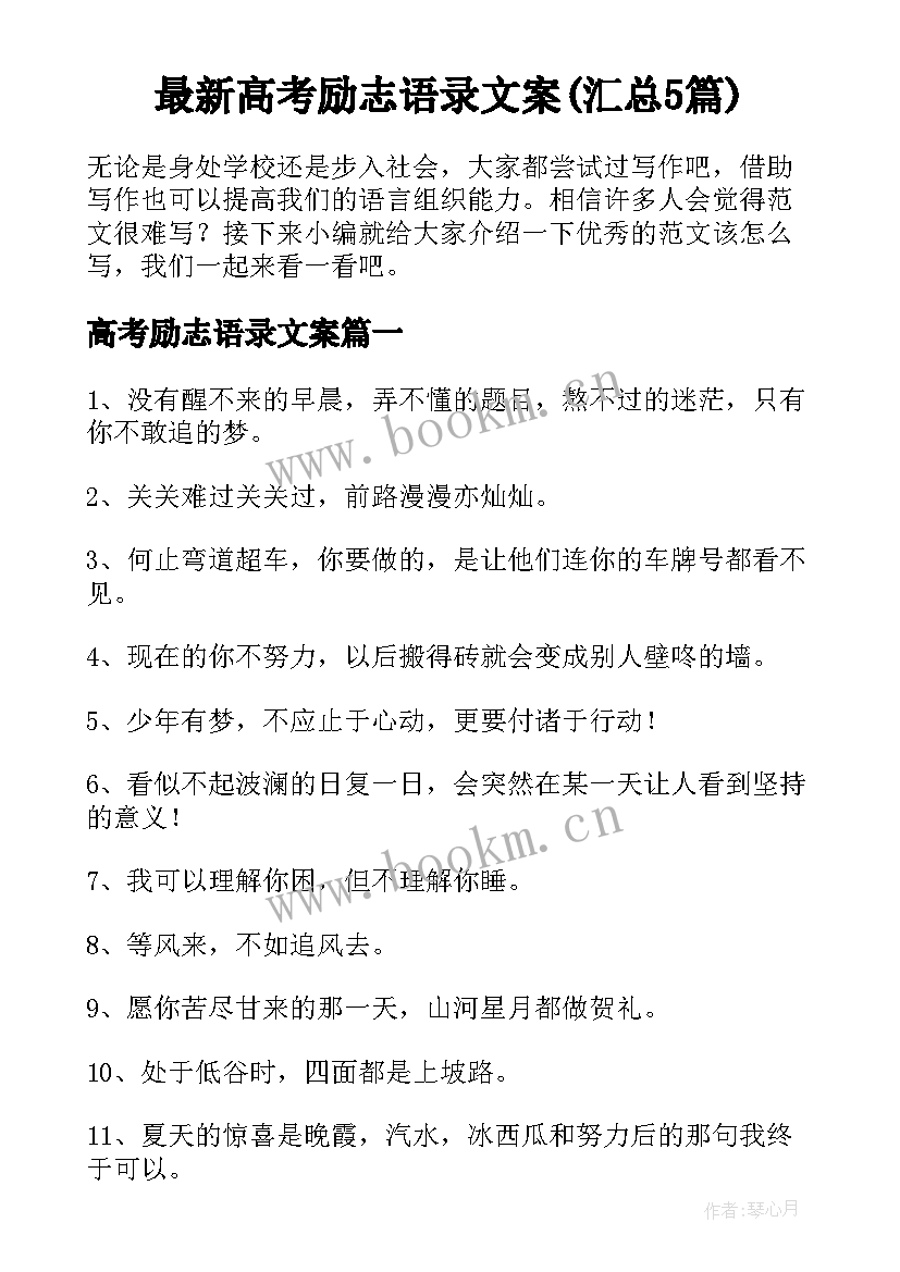 最新高考励志语录文案(汇总5篇)