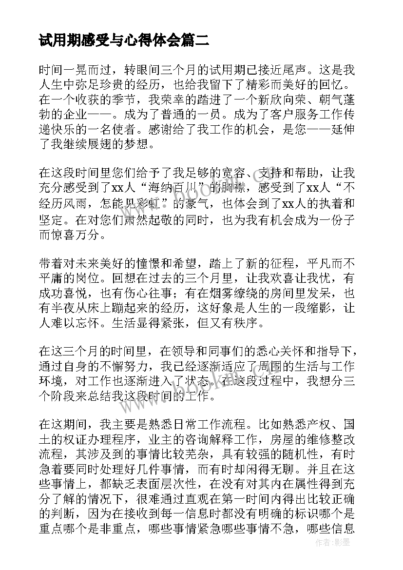 试用期感受与心得体会(模板5篇)