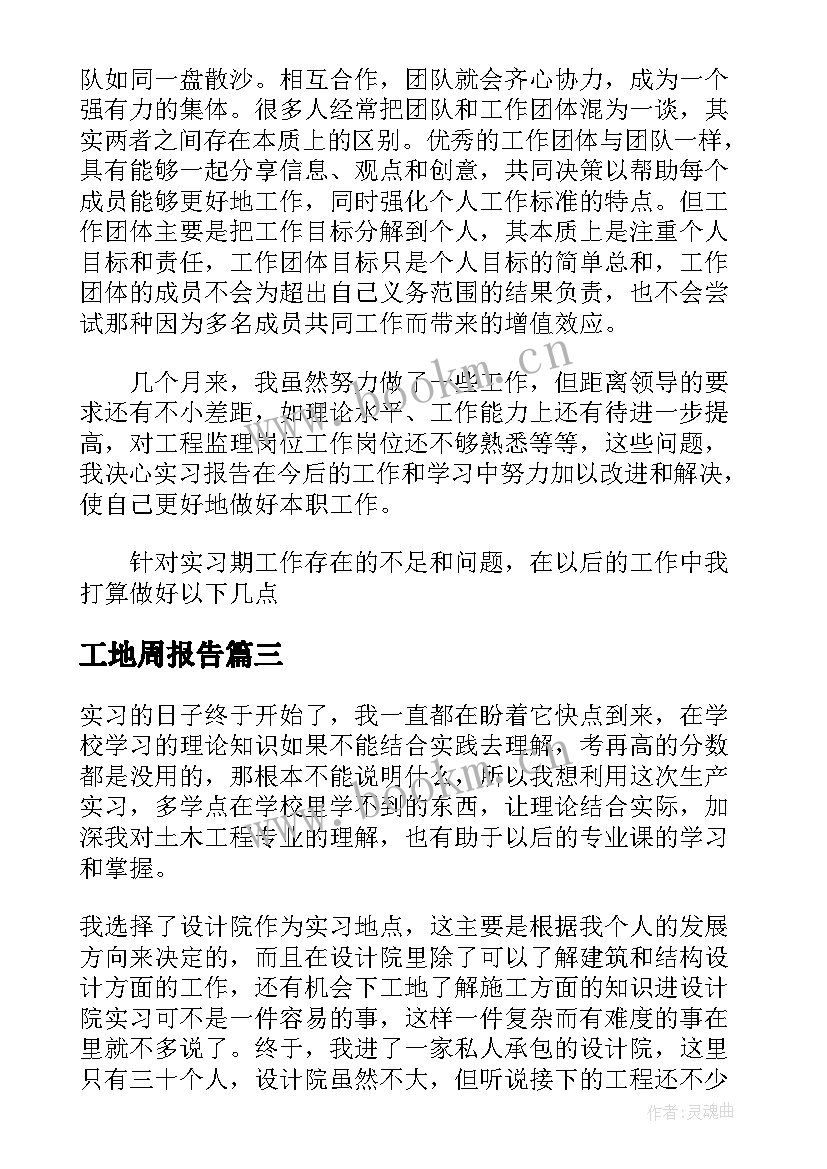 2023年工地周报告(实用5篇)