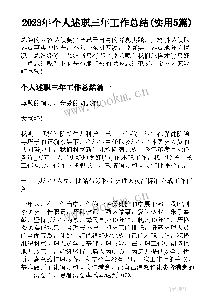 2023年个人述职三年工作总结(实用5篇)