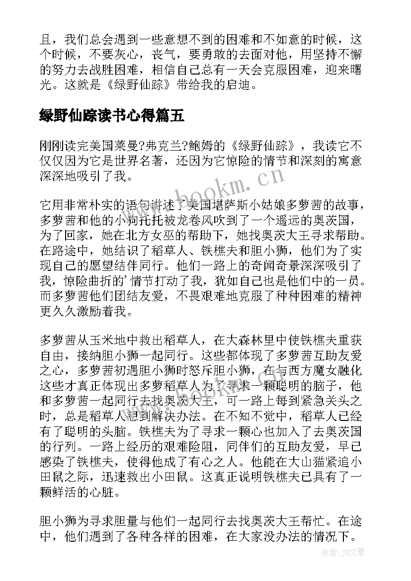 2023年绿野仙踪读书心得(大全5篇)