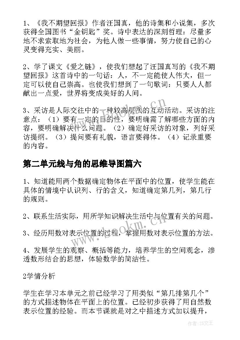 第二单元线与角的思维导图 第二单元教学反思(通用7篇)